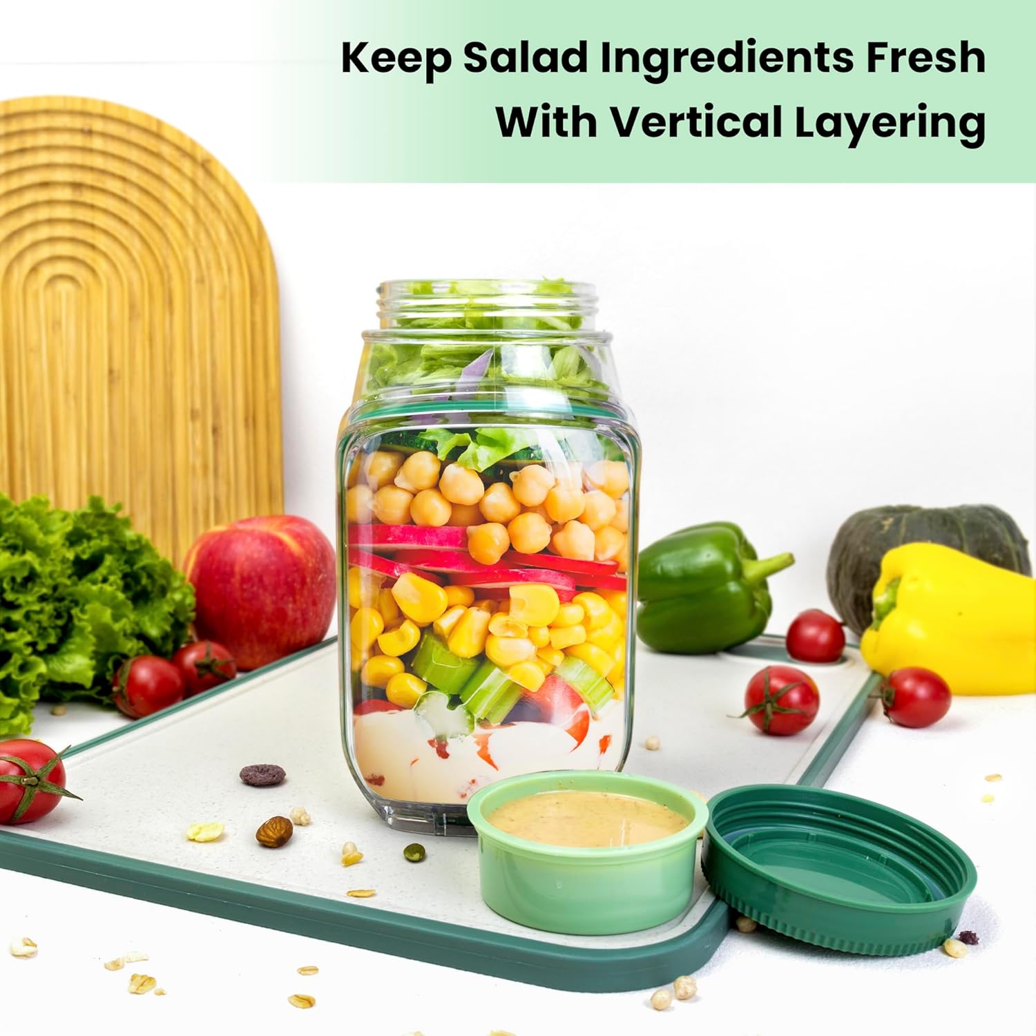 Food Snacks That Are Green - 2-Pack 34oz Salad Jar Containers with