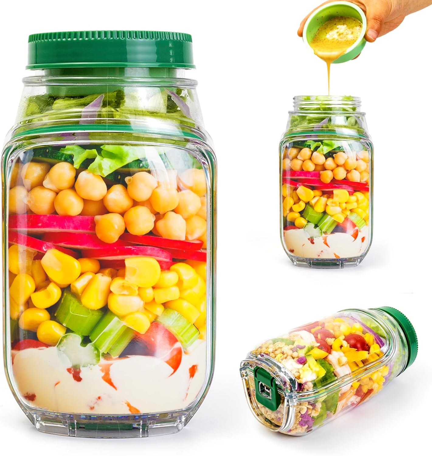 2-Pack 34oz Salad Jar Containe - Food Snacks That Are Green recension och pris